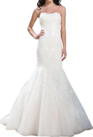 Justin Alexander Beaded Lace Mermaid Dress In White