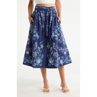 Farm Rio Winter Loom A-Line Midi Skirt in Winter Loom Blue at Nordstrom, Size Xx-Small