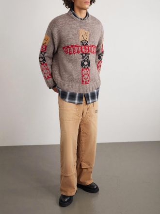 KAPITAL Peckish Totem Pole Intarsia Wool Sweater