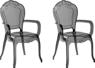 Beliani Conjunto De 2 Sillas De Comedor De Acr&iacute;lico Negro Transparente Con Respaldo S&oacute;lido Apilable Dise&ntilde;o Moderno Vintage Vermont Ii