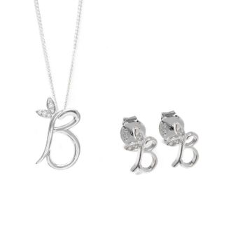 Say It With Winged Initial Earring Gift Set - Silver - B | Size: 18 inches