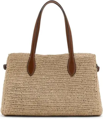 Mango Raffia Tote in Leather at Nordstrom