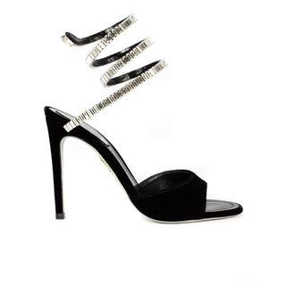 Rene Caovilla High Heel Sandals, female, Black, Size: 7 1/2 US Black Velvet Spark Sandals with Rhinestones