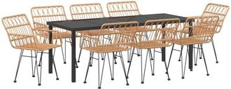 vidaXL vidaXL Garden Dining Set 9 pcs Brown Poly rattan