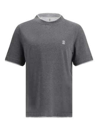 Brunello Cucinelli T-shirt girocollo con logo ricamato - Grigio