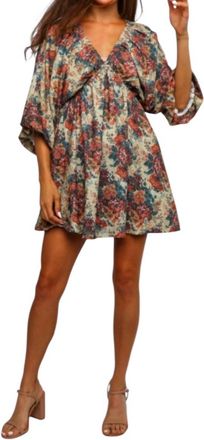 Greek Archaic Kori Autumn Bloom Babydoll Mini Dress In Antique Rust