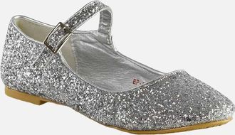 XY London Womens XY London Womens/Ladies Amanda Strappy Glitter Buckle Ballerina Flats - Silver - Size: 6