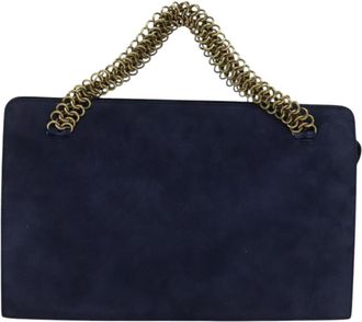 Prada Vintage Chain Handbag Suede Navy Suede Handbag (Pre-Owned)