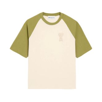 Ami T-Shirts, male, Beige, Size: XS De Coeur Knitted Patch T-Shirt