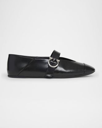 Ferragamo Nena Leather Gancio Buckle Ballerina Flats