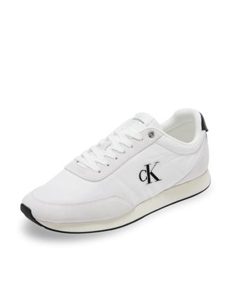 Calvin Klein Mens Retro Mix Runner Trainers with Logo, White (Bright White/Black), 8