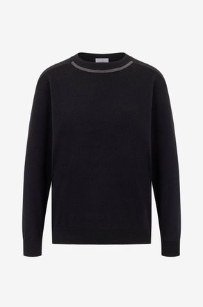 Brunello Cucinelli Feiner Kaschmirpullover mit Rundhalsschnitt mit Monile