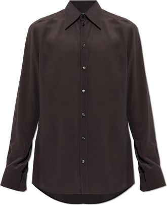 Dolce & Gabbana Zijden Overhemd Met Kraag - Heren - Zakelijke Overhemden - Bruin - M - Overhemden