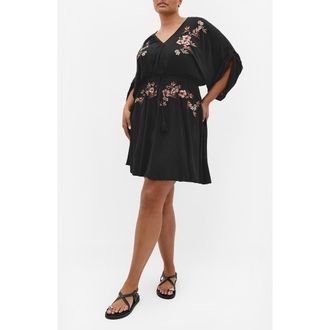 City Chic Seville Floral Embroidery Minidress in Black at Nordstrom, Size Xxxs