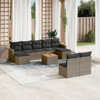 vidaXL Set De Sof&aacute;s De Jard&iacute;n 10 Pzas Con Cojines Rat&aacute;n Sint&eacute;tico Gris Vidaxl