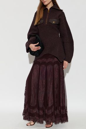 Zimmermann Silk Skirt With Lace Inserts, Womens, Burgundy