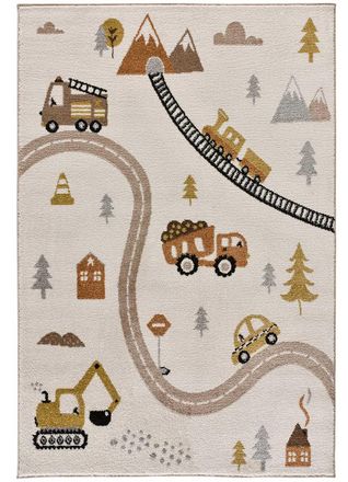 Atticgo Alfombra infantil coches y carreteras blanco, 120x170 cm