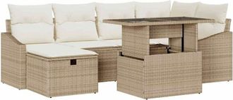 vidaXL Garden Sofa Set with Cushion 7 pcs Beige Poly rattan Vidaxl