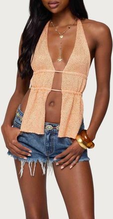 Edikted Sequin Split Front Knit Halter Top in Orange at Nordstrom, Size X-Small