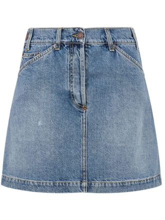 【送料&関税込】Moschino Technical Fabric Mini-skirt Moschino Jeans Blue Recycled Denim Skirt in Fantasy Print