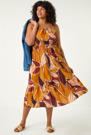 Roman Floral Square Neck Midi Dress