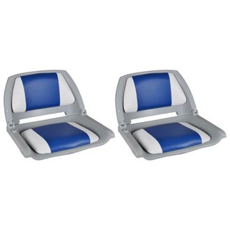 vidaXL 2x Asiento Barco Respaldo Plegable Coj&iacute;n Azul Blanco 41x51x48cm Vidaxl
