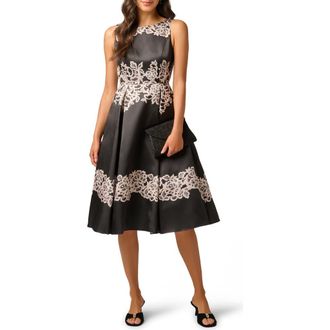 Adrianna Papell Lace Print Mikado Cocktail Dress in Black/ecru at Nordstrom, Size 14