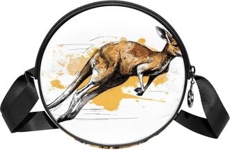 Generic Circle Crossbody Bag for Women, Running Kangaroo Small Sling Bag Daypack with Zipper Adjustable Shoulder Straps Casual Ladies Girls Round Purse