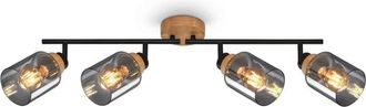 Briloner Barra De Luces Moderna 4xe27 En Madera Negra Y Vidrio Ahumado 68x11x24