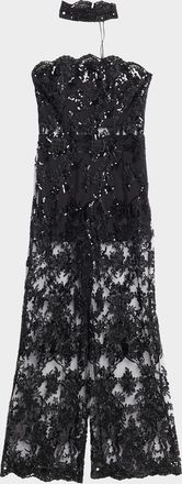 Alice & Olivia Georgie Embellished Lace Jumpsuit