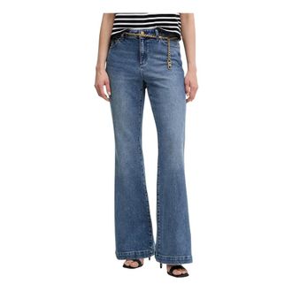 Michael Kors Jeans, Dames, Blauw, XS, Katoen, Stretch Cotton Belted Flared Jeans