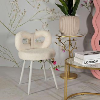 Dmora Silla Rishik, Una Silla, Asiento En Tejido Efecto Boucl&eacute;, Acolchado, Blanco Crema