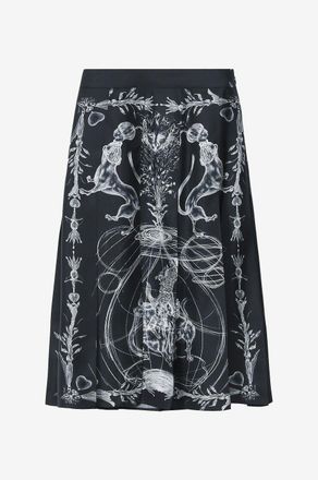 Fabiana Filippi Midi-Faltenrock aus Seidentwill mit Print Fabula Mundi