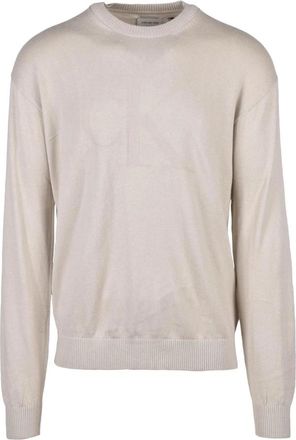 Calvin Klein Jeans Maglioncino Girocollo - Heren - Ronde hals truien - Beige - XL - Katoen - Truien & Vesten