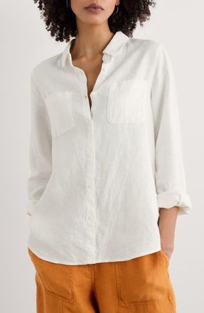 Seasalt Cornwall Hazel Branch Linen Button-Up Shirt in Chalk at Nordstrom, Size 10 Us