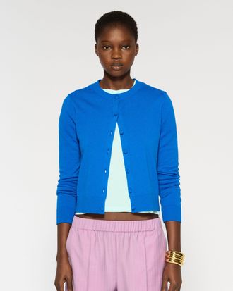 Serena Bute Cashmere Blend Round Neck Cardigan - Electric Storm