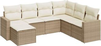 vidaXL Vidaxl - Set Sof&aacute;s De Jard&iacute;n 7 Piezas Y Cojines Rat&aacute;n Sint&eacute;tico Beige