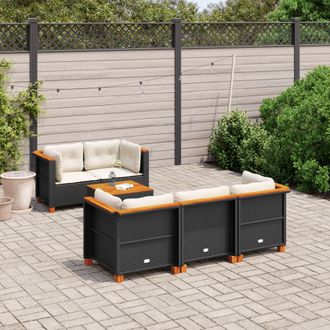 vidaXL Set De Sof&aacute;s De Jard&iacute;n 6 Piezas Y Cojines Rat&aacute;n Sint&eacute;tico Negro Vidaxl
