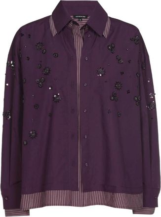 Caroline Biss Caroline Biss - Poplin Blouse met Pailletten - Dames - Blouses & Shirts - Paars - Maat: L Katoen