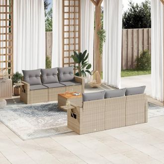 vidaXL Juego De Sof&aacute;s Jard&iacute;n Con Cojines Beige Mezcla 7 Pzas Rat&aacute;n Pe Vidaxl