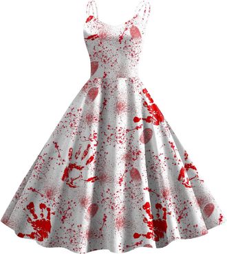 Generic Zuoyue Halloween Dress for Women Halloween Bloody Print Casual Party Round Neck Sexy Sleeveless Dress Evening Party Cocktail Swing Dresses Vintage Ele