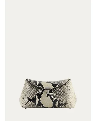 Toteme T-Lock Mini Python-Print Leather Clutch Bag