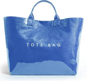 Generic PVC Tote Bag for Women, Large Plastic Tote Bag for Work Letter Print bag Kraft Paper Work Handbags Purses (Blue)