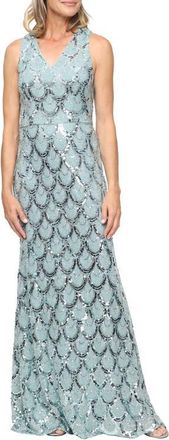 Alex Evenings Sequin & Bead Scallop Gown in Sea at Nordstrom, Size 12