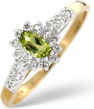 The Diamond Store Peridot 5 x 3mm And Diamond 9K Yellow Gold Ring A4213