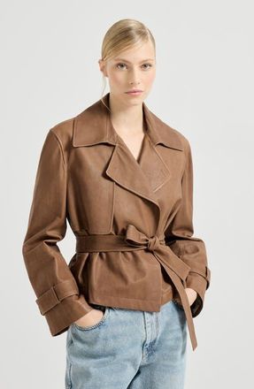 Brunello Cucinelli Vintage nappa Crop trenchcoat in Brown at Nordstrom, Size 38 It