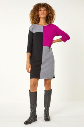 Roman Colour Block Ribbed Knit Dress