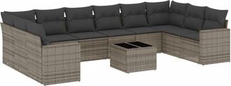vidaXL Set De Sof&aacute;s De Jard&iacute;n 11 Pzas Y Cojines Rat&aacute;n Sint&eacute;tico Gris Vidaxl