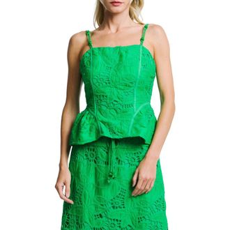 Ciebon Luna Embroidered Peplum Tank in Green at Nordstrom, Size X-Small