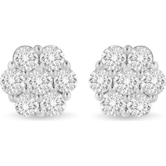 House of Brilliance 14K White Gold 3 cttw Diamond Floral Cluster Stud Earring at Nordstrom